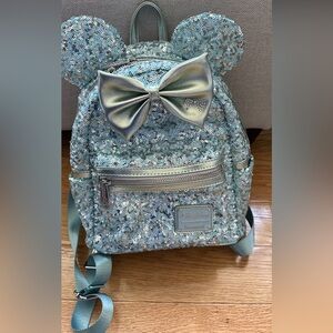 glacier blue sequin Disney Parks Minnie Mouse Lounge Fly backpack